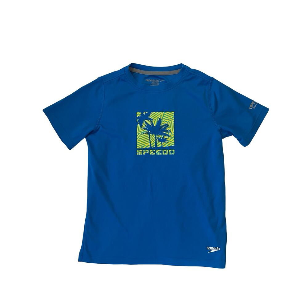 Speedo Blue Yellow Green Palm Tree Design Kids Swim Shirt Size L